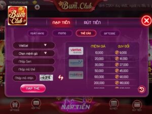 BUMCLUB cung cap nhieu phuong thuc nap tien tuy chon